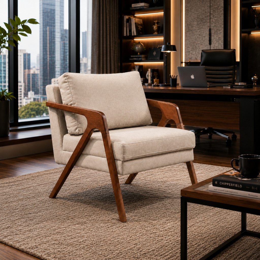 Poltrona Luxo Mona No Tecido Tecido Premium Pés Em Madeira Maciça Recepção Escritório Sala De Estar PROMOÇÃO