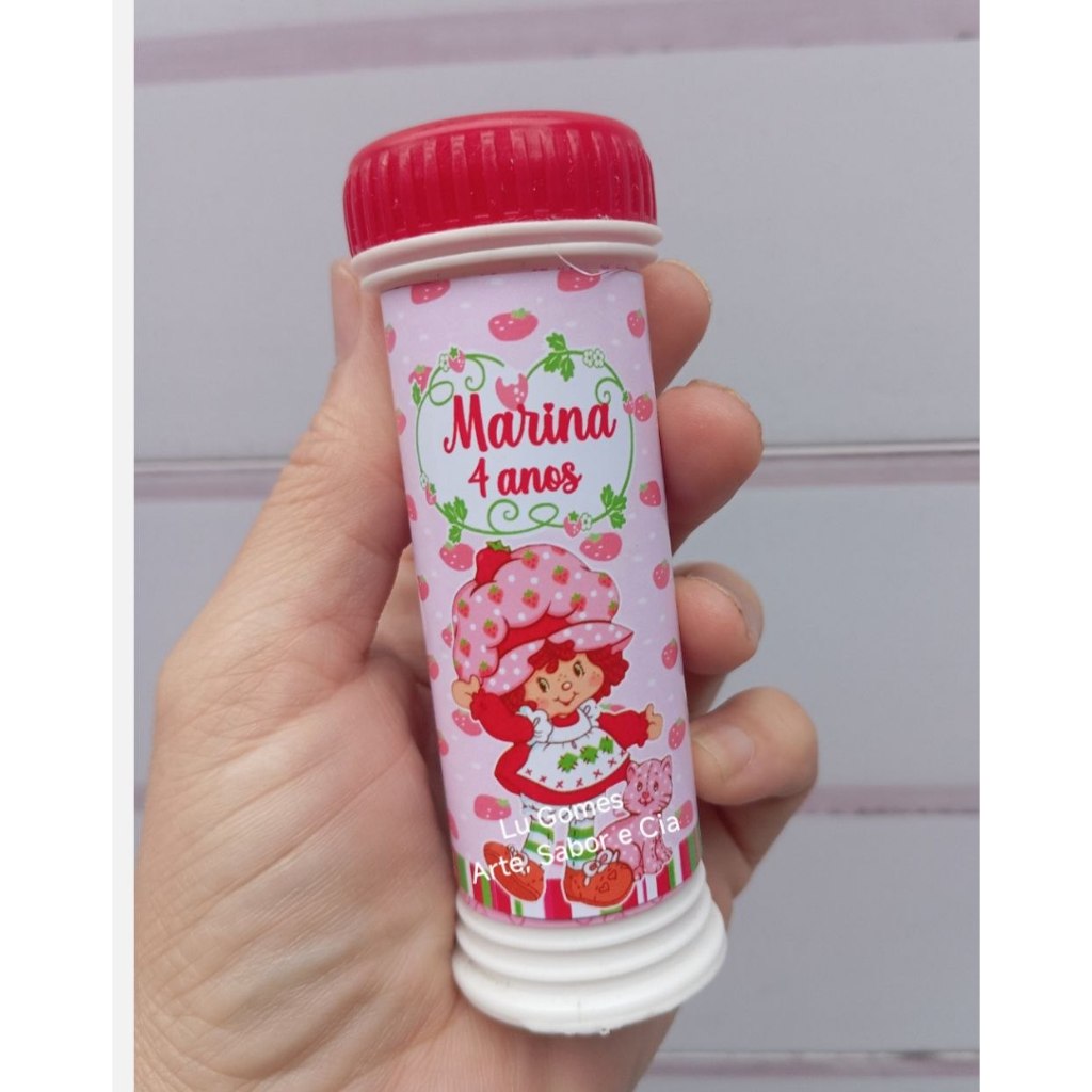 kIT BOLINHA DE SABÃO MORANGUINHO/ADESIVO PERSONALIZADO/BOLHA DE SABÃO-LEMBRANCINHAS DE FESTAS/ FAZEMOS TODOS OS TEMAS