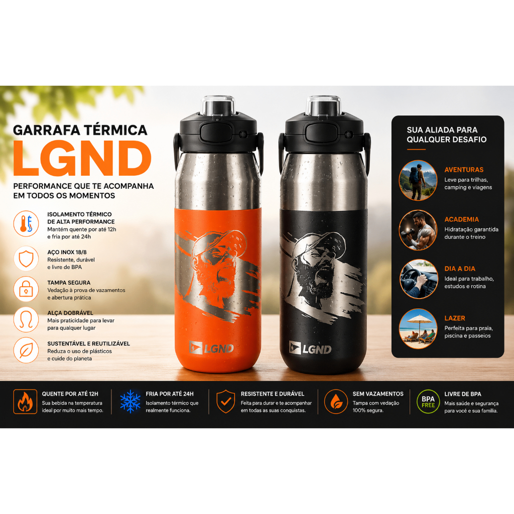 Garrafa Termica Inox Legendários 750ml Esportiva Yoga Academia Laranja Preta