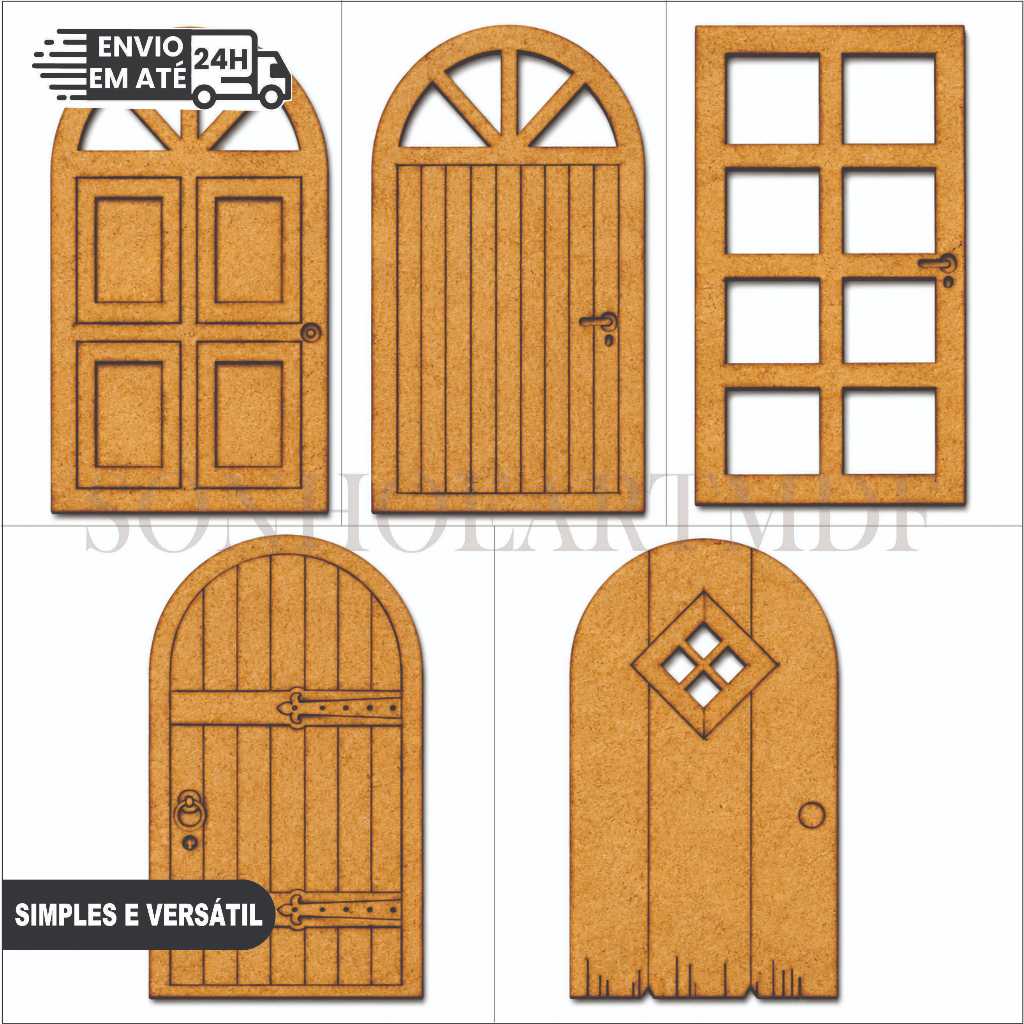 Portas MDF 3mm Kit 10un Artesanato Miniatura Casinha Boneca Scrapbook Decoração DIY Porta Porta Decorativa Lembrancinha