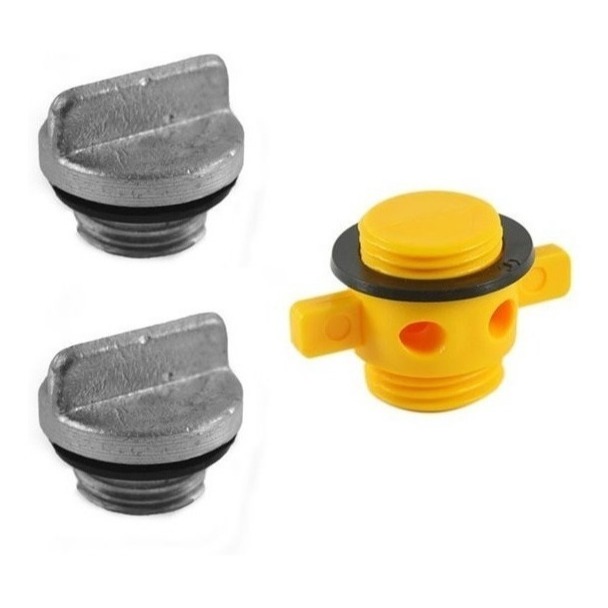 Kit 2 Bujão De Popa Alumínio + 1 Bujão De Viveiro Amarelo Para Barco