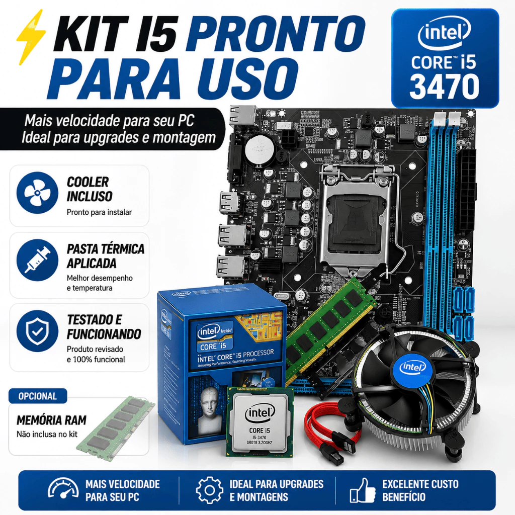 Kit Intel Core i5 3470 + Placa Mãe LGA1155 + Cooler | 8GB/16GB