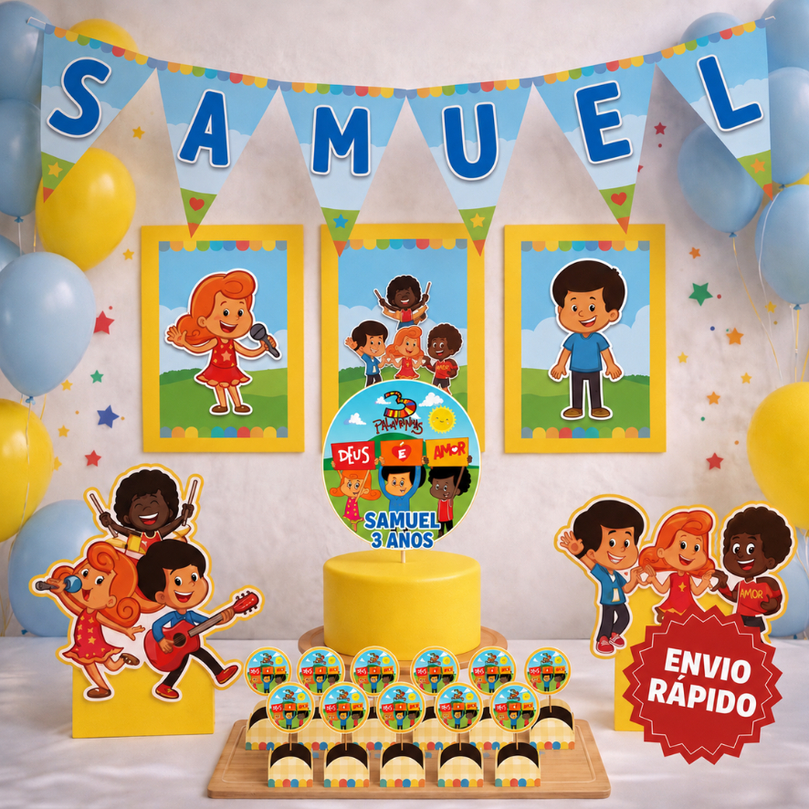 ENVIO RÁPIDO Kit festa 3 palavrinhas Deus | Personalizado Bolinho Aniversário 70 itens Lembrancinha