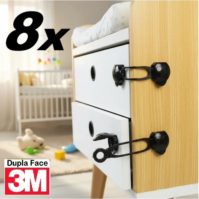 Kit 8 Travas de Bebê Preto Segurança Bebê Segurança - Fixação 3M