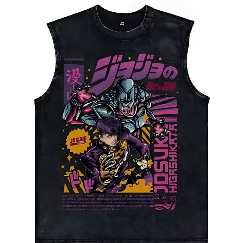 Camiseta Regata Machão JoJo Bizarre Adventure Josuke Higashikata Algodão Masculino Camisa Cavada Academia Adulto Unissex