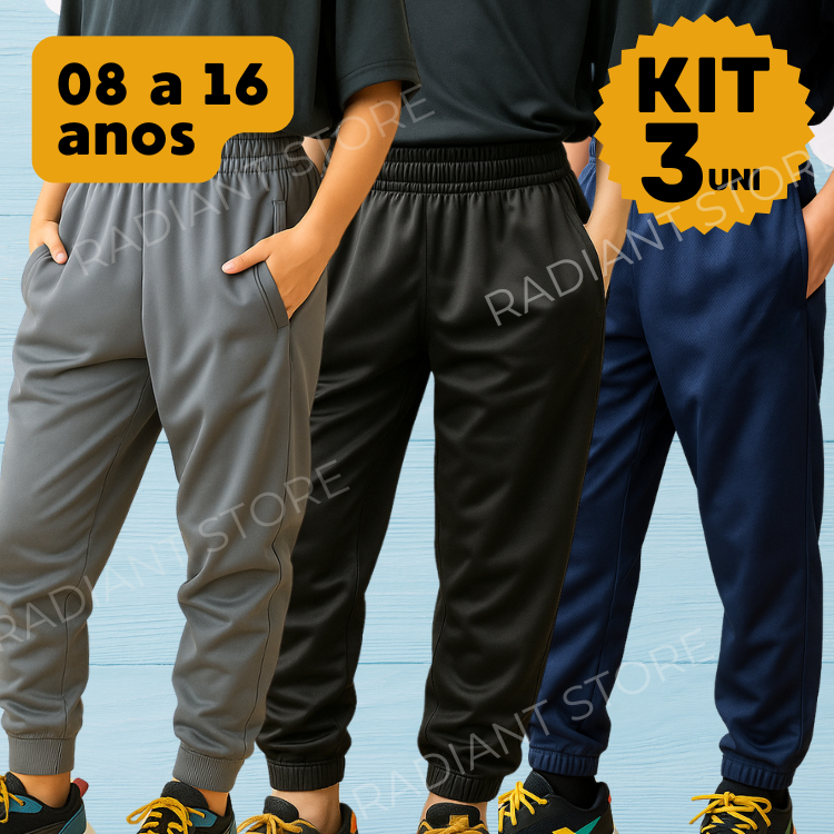 Kit 3 Calça Infantil Juvenil Com Bolsos Calça Moletom Chimpa