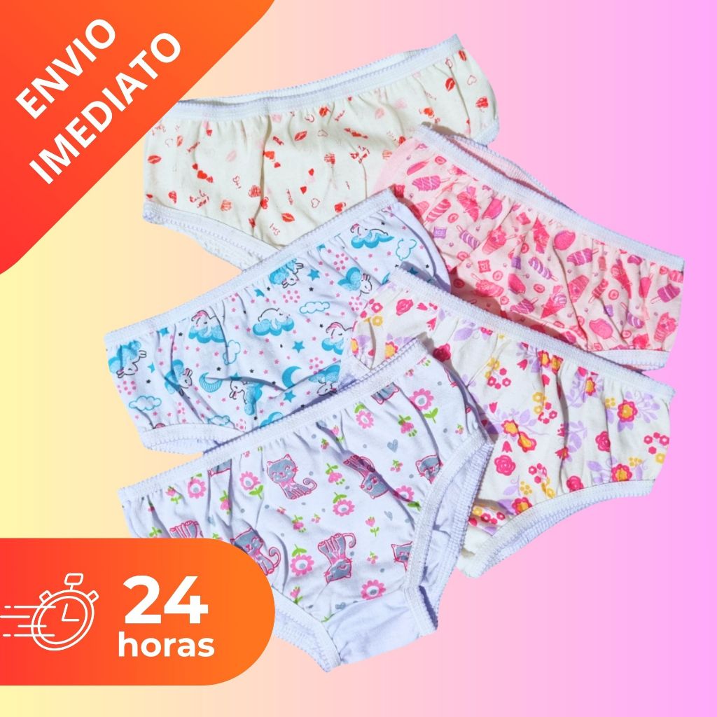 Calcinha Infantil Menina Algodão de Menina Criança Estampada Com Elástico Envio Rápido
