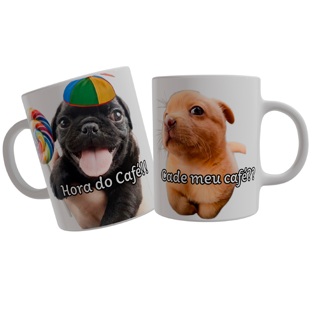 Caneca Doguinho Fofo Hora Do Café Cade Meu Café Xícara Cerâmica Presente Engraçado