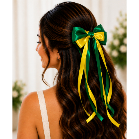 Laço Copa Brasil Boutique Duplo Grande Verde Azul e Amarelo Vermelho Natalino Junino