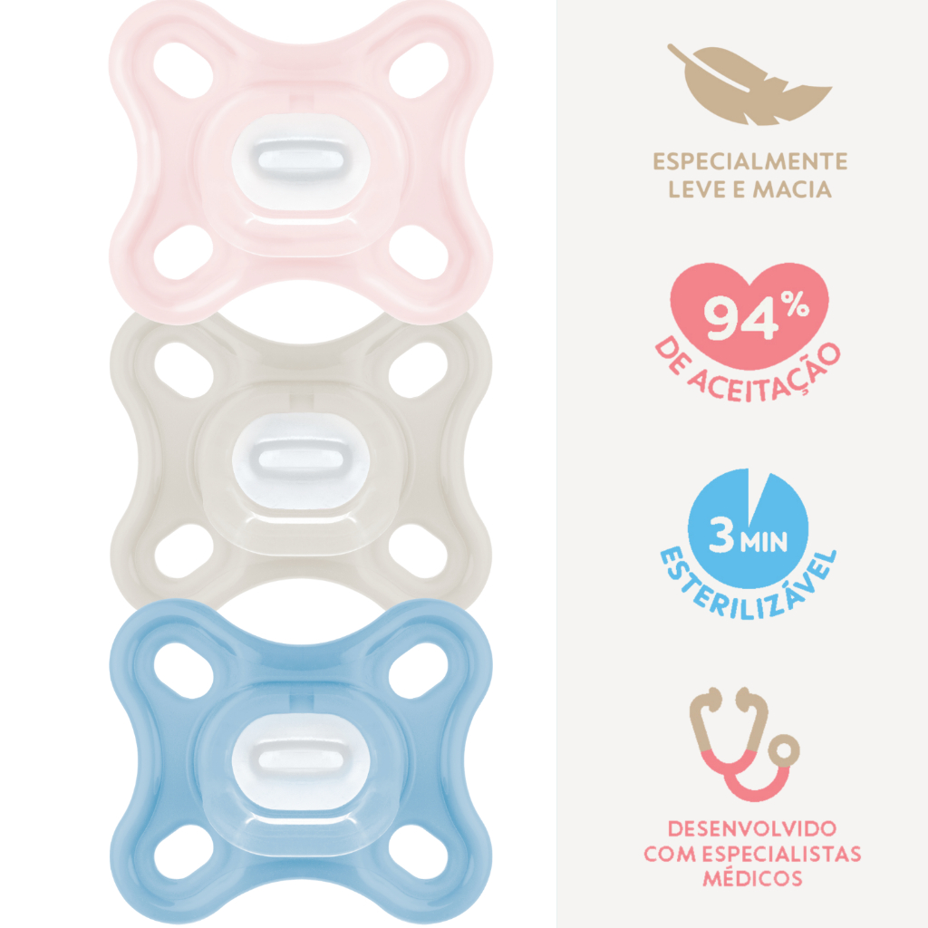 Chupeta MAM Comfort 0 A 2 Meses Recém Nascido 100% Silicone Bico Simétrico Skinsoft