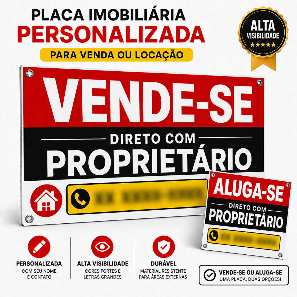 Placa Vende-se Aluga-se Personalizada Imobiliária Casa Terreno Apartamento PVC