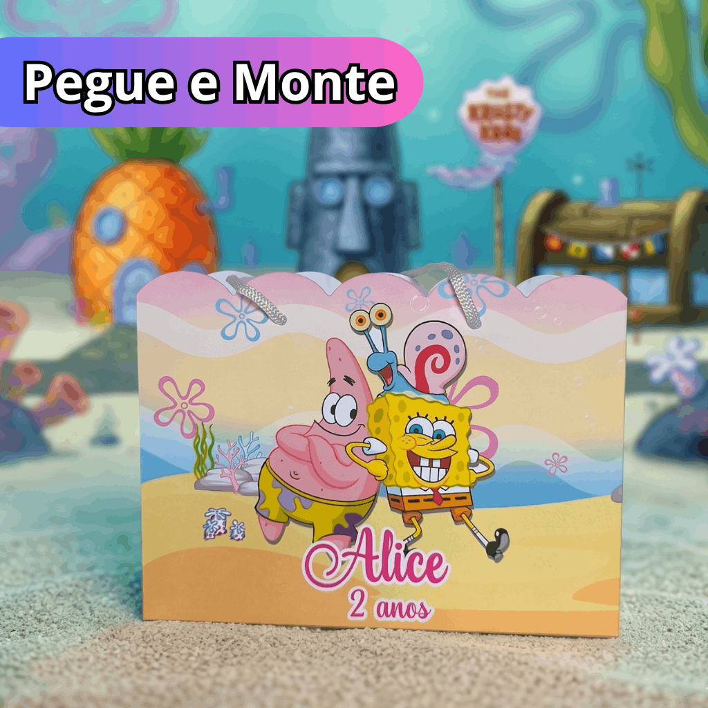 Sacolinha Personalizada Pegue e Monte Boob Esnpoonja Menina festa infantil sacolinha surpresa