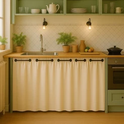 Cortina de Pia Cozinha 1,50x0,80 Oxford Resistente Lavável Acabamento Premium