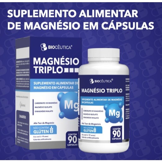 Magnésio Triplo Biocêutica 90 Cápsulas - Combinação de 3 Magnésios - Alta Absorção