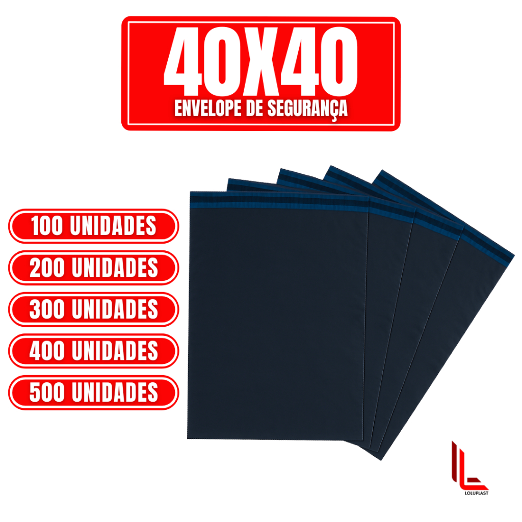 Kit Até 500 Envelopes de Segurança Plástico Preto Aba Adesiva 40x40cm