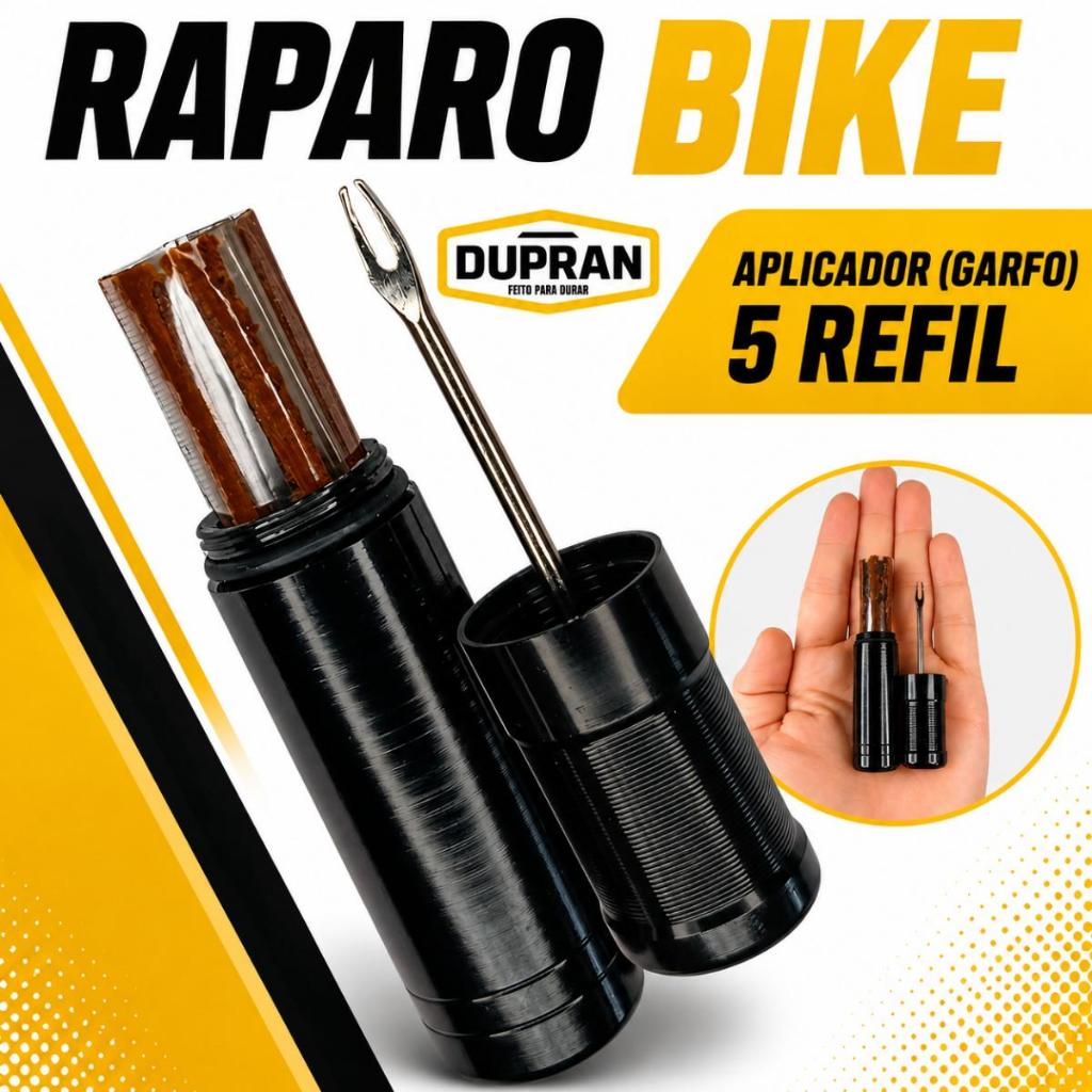 Reparo bike DUPRAN Aplicador + 5 Refil Pneu Sem Câmara Seu formato Compacto Facilita o Transporte