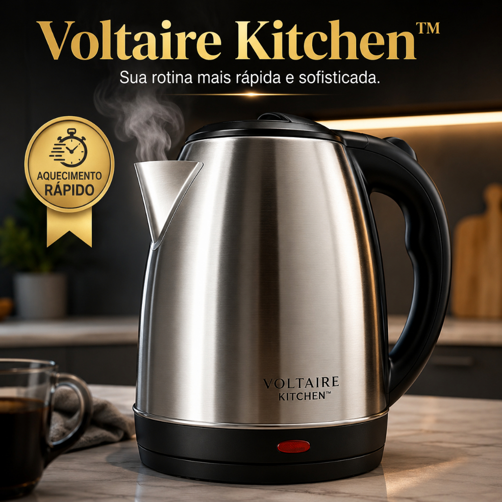 Chaleira Elétrica Inox 1,8L 1000W 127V Desligamento Automático Aquecimento Rápido Voltaire Kitchen