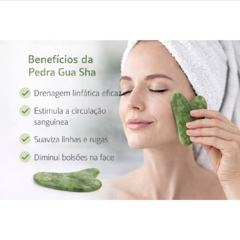 Kit Jade Roller + Pedra Gua Sha Massageador Facial Skincare
