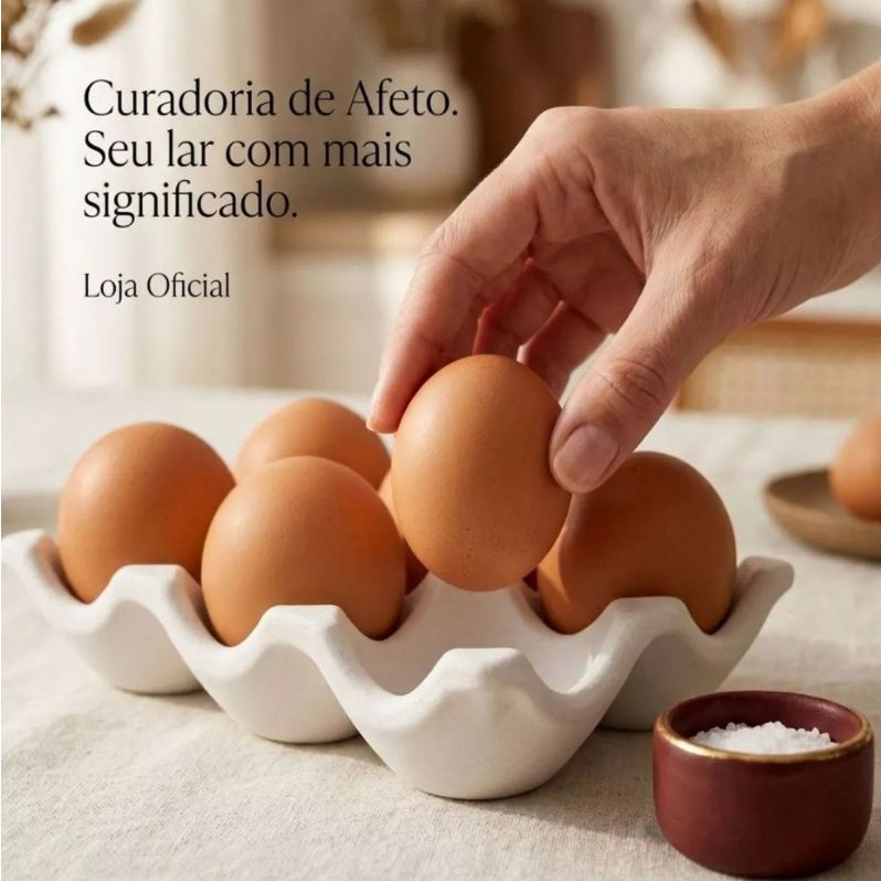 Porta Ovos de Cimento Branco Decorativo Aesthetic 6uni Organizador de Mesa e Geladeira Boho Chic — imagem 2 de 2