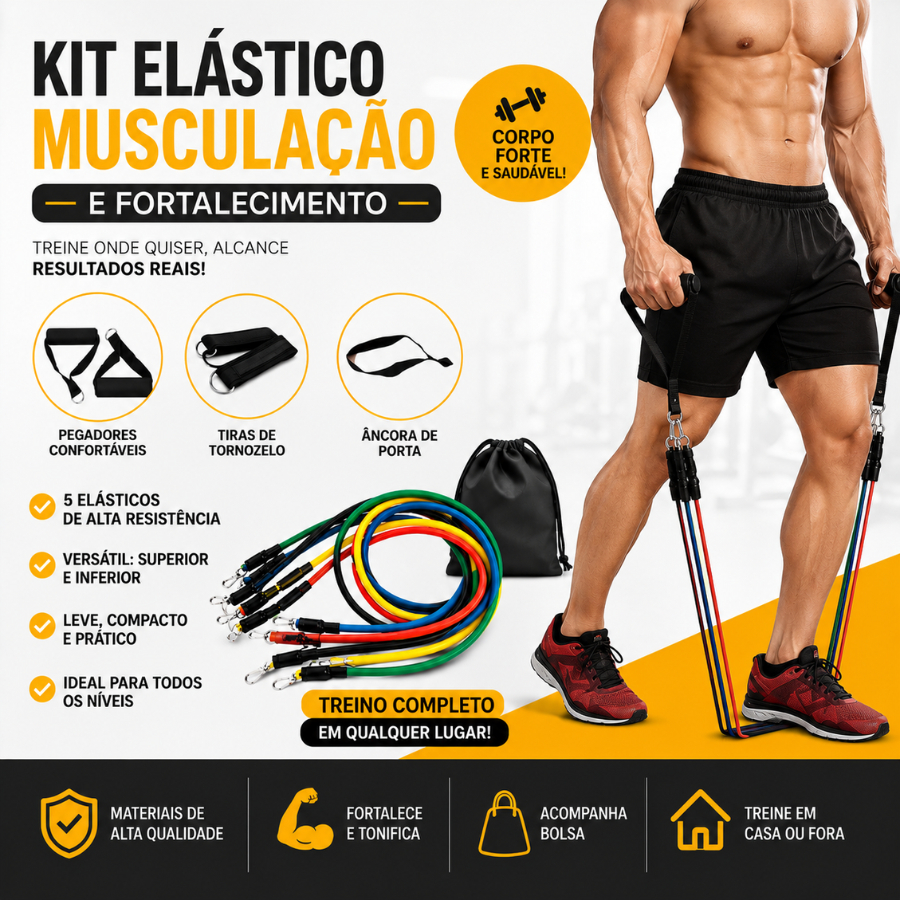 Kit 11 Elásticos Extensores Musculação Treino Funcional Academia Em Casa Fitness