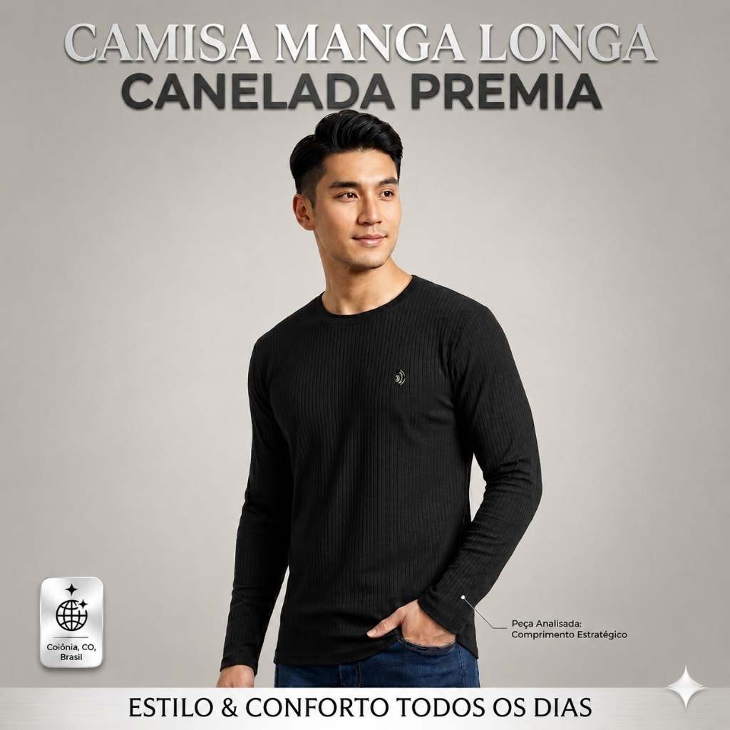 Camisa Manga Longa Masculina Ribana Canelada Cacharrel Outono Inverno Casual Slim Justa America