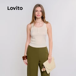 Lovito Regata Casual Feminina com Botões TKB16931723