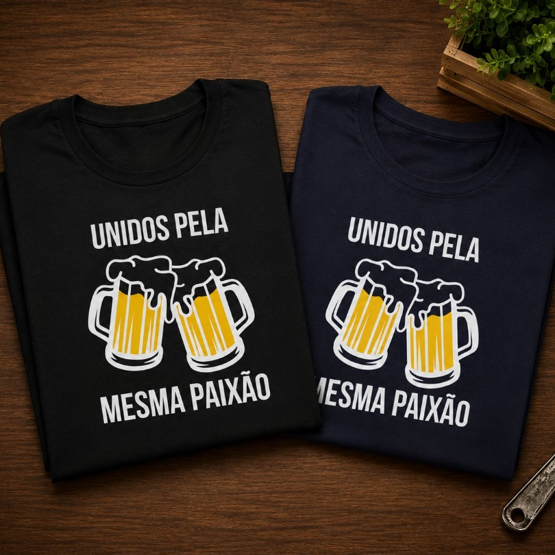 Kit Camisetas Casal Cervejeiro – Unidos Pela Mesma Paixão | Camisas Divertidas para Casal