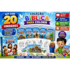 Kit 20 Livrinhos Colorir Bíblico Infantil Atividade Educativa Lembrancinha Escolar Prenda Pintar