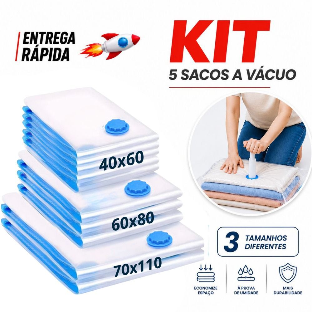 Kit 5 Sacos a Vácuo Organizador Edredom Mala Roupa De Cama Com ou Sem Bomba 40x60 60x80 70x110