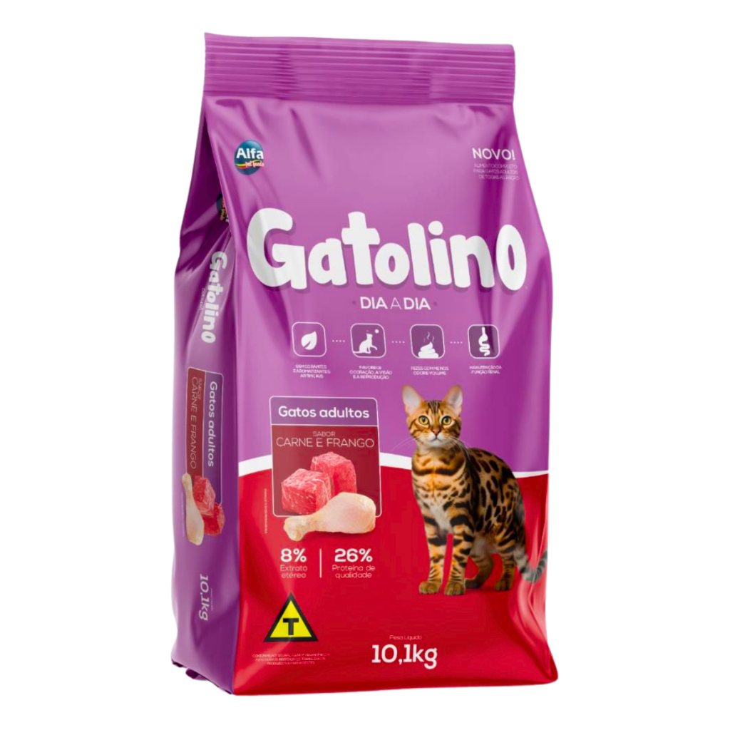 Ração para Gatos Adulto Premium Gatolino Alfa Pet Carne e Frango 10,1Kg Nutrição Completa