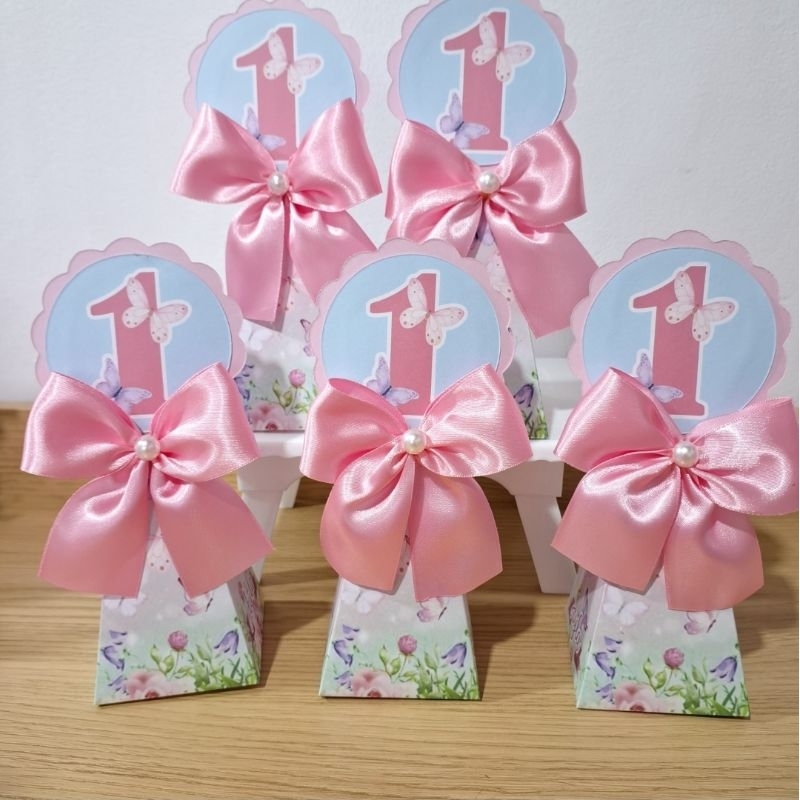 50-20 caixinhas Personalizadas, lembrancinhas festa aniversário PEGUE E MONTE- Jardim encantado borboletas rosa e lilás
