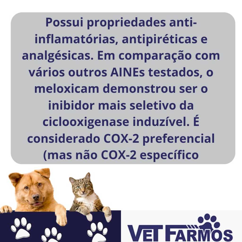 Detalhes do Anti-inflamatório Antipirético e Analgésico Meloxifarm 1, 2 e 6Mg  Meloxican Cães e Gatos Vetfarmos Caixa 10 Comprimidos
