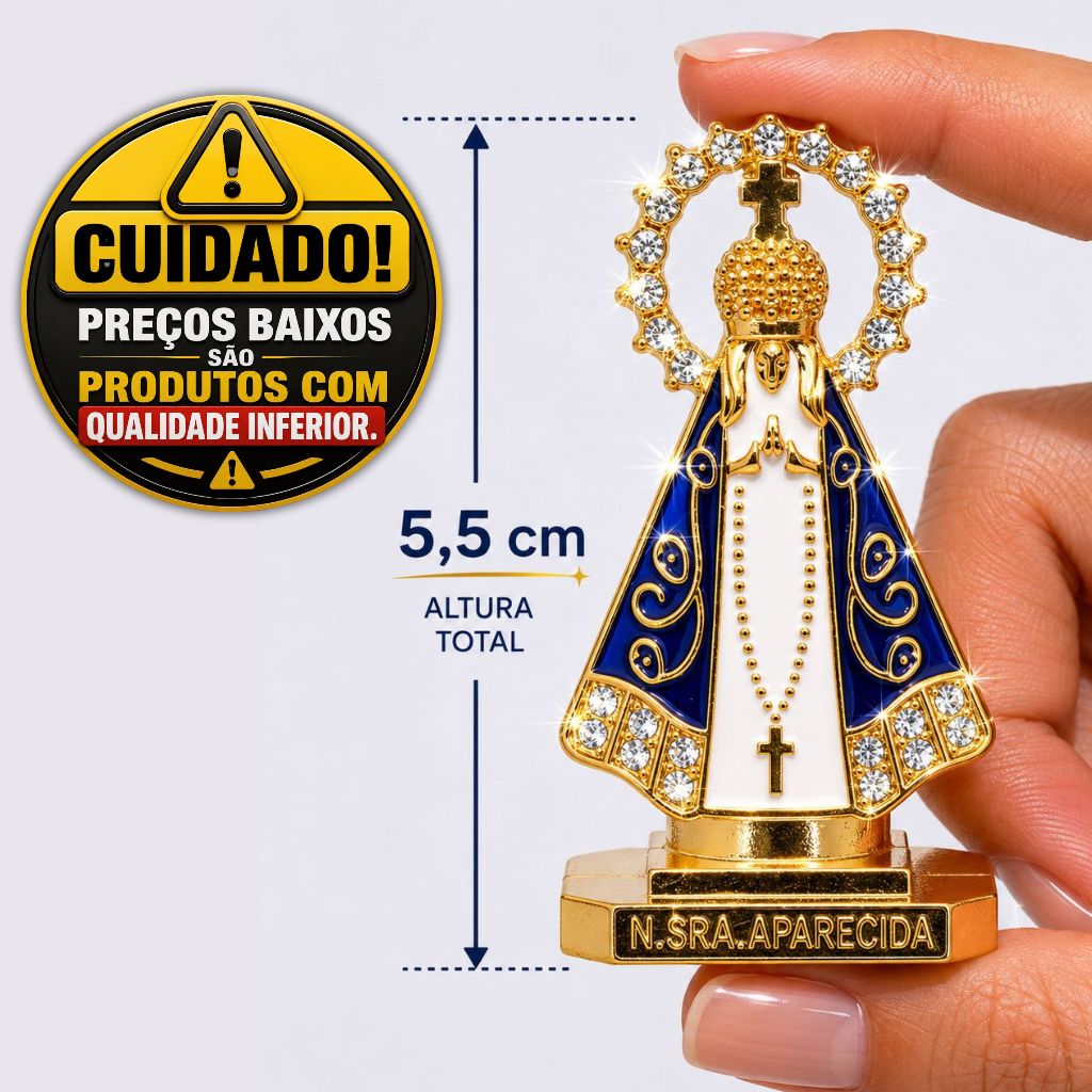 Imagem Nossa Senhora Aparecida 5,5cm com Strass Luxo Brilhante para Carro Mesa e Decoração