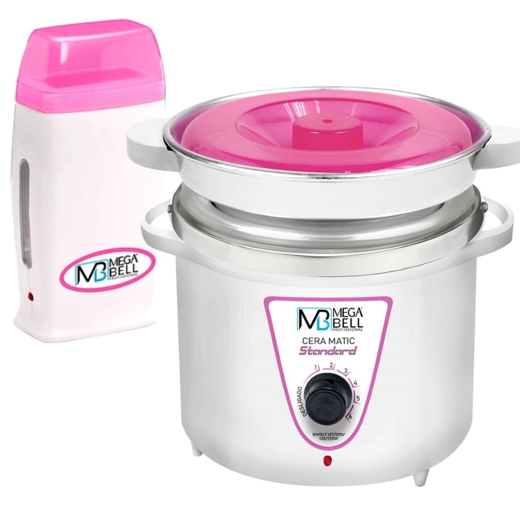 Kit Panela Depilação Termocera 900g Com Refil Preta + Aquecedor de Cera Roll-on Preto