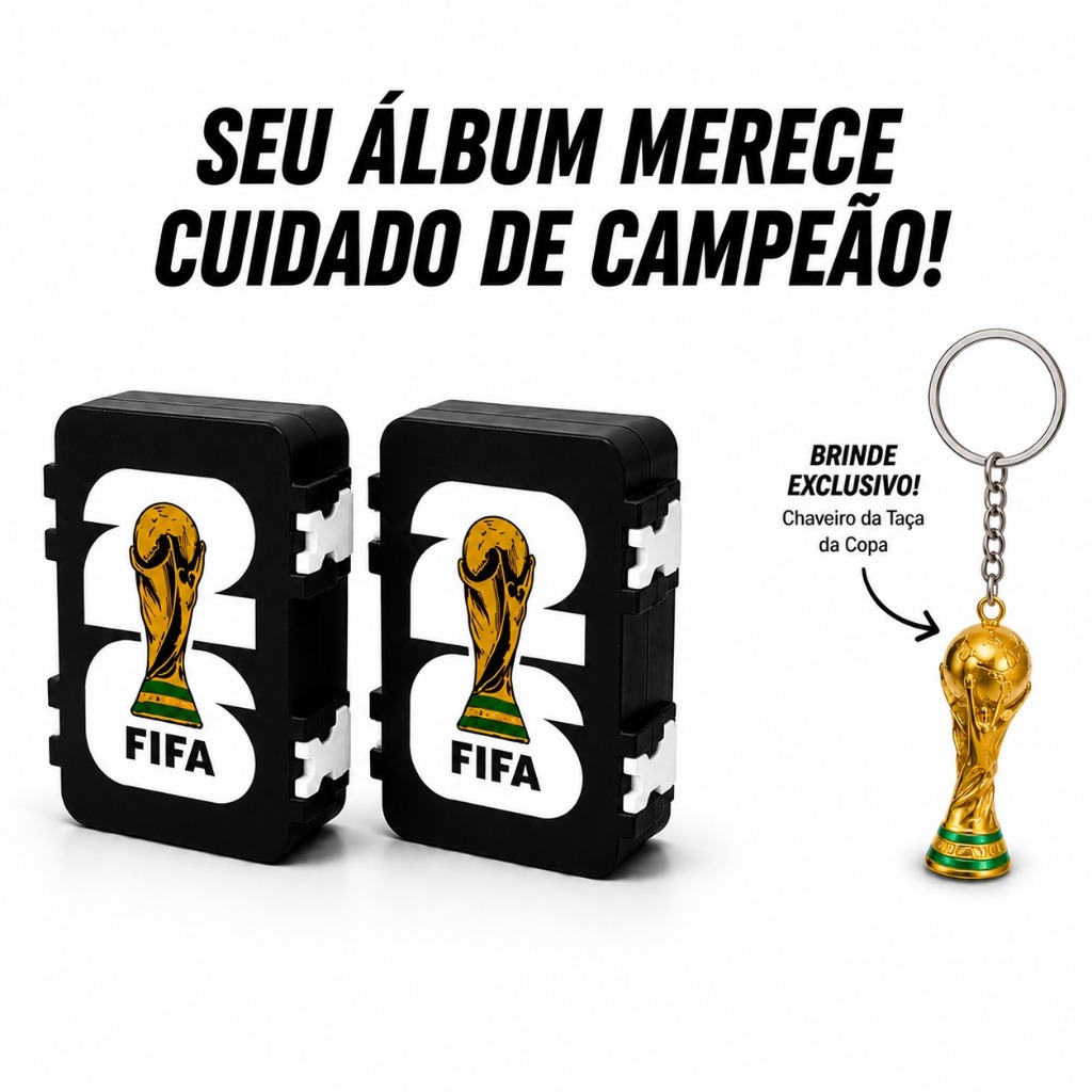 Caixa Porta 500 Figurinhas Álbum Copa do Mundo 2026  Brinde Chaveiro