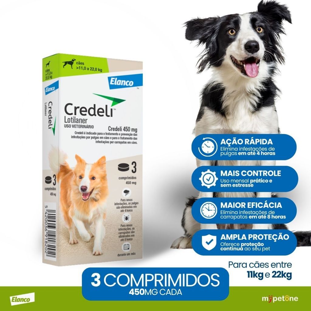 Credeli Elanco 450 mg para Cães de 11 a 22 Kg - 3 Comprimidos