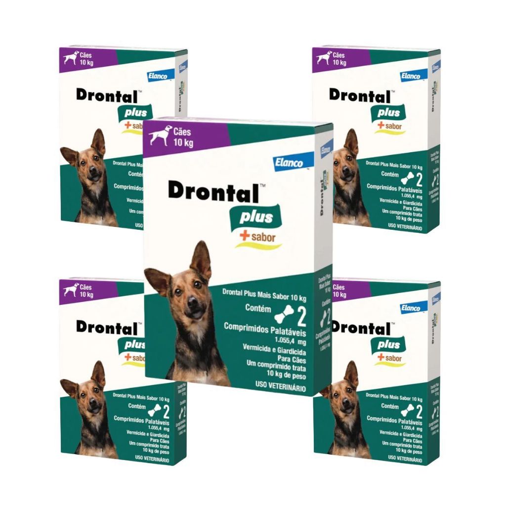 Kit 5 Vermífugo Elanco Drontal Plus Sabor Carne Cães 10 Kg - 2 Comprimidos
