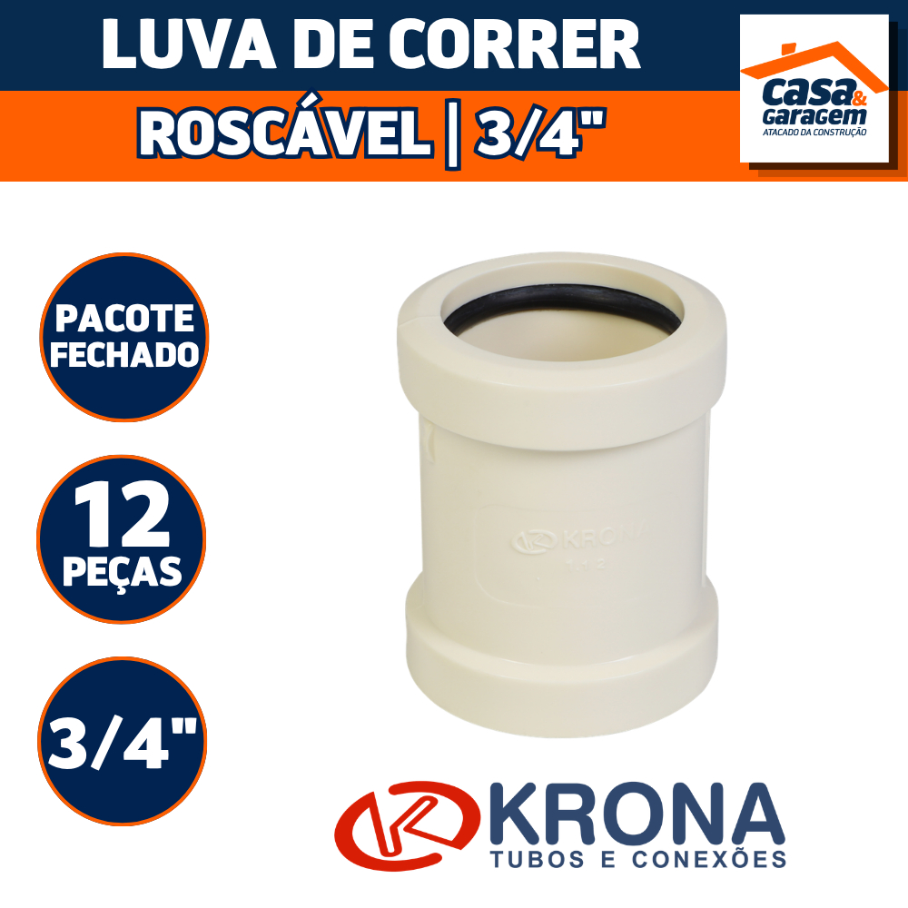 Pacote Com 12 Luva Correr Roscavel 3/4" 876 Krona