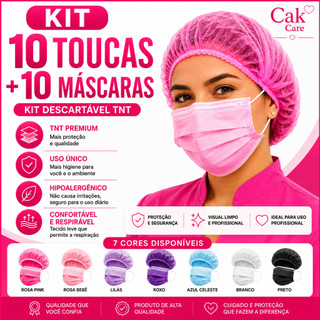 KIT 10 MÁSCARAS + 10 TOUCAS DESCARTÁVEIS / Proteção Facial Salão Clínica & Cozinha