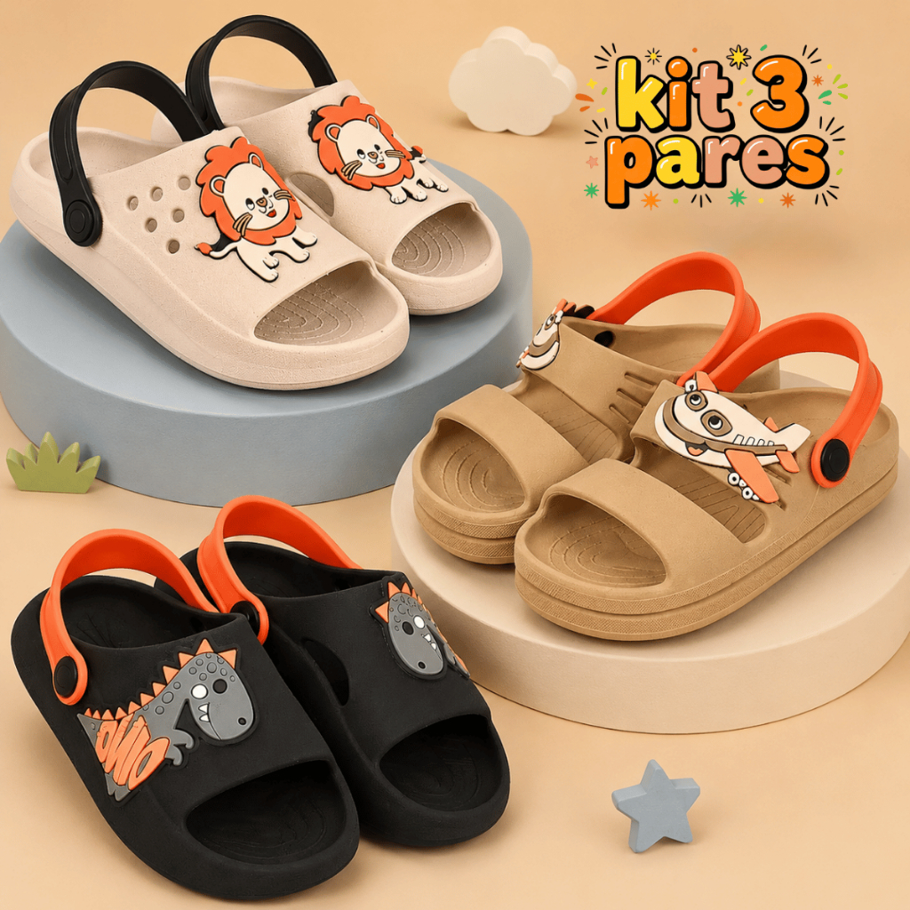 Kit 3 Pares Sandália Papete Menino Infantil Masculino Confortável