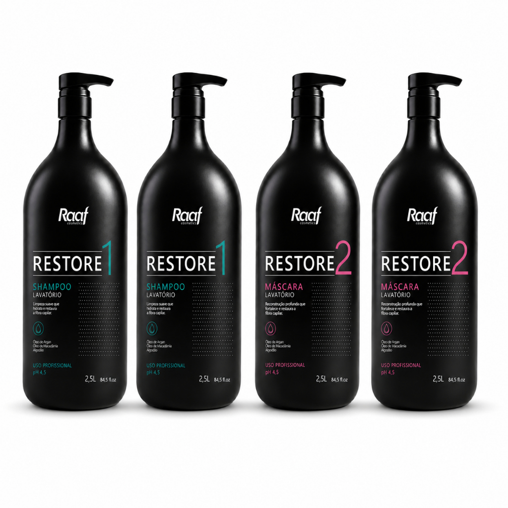 Kit 2 Shampoo + 2 Máscara Raaf Restore 2,5L Lavatório Profissional Salão Hidratação Capilar