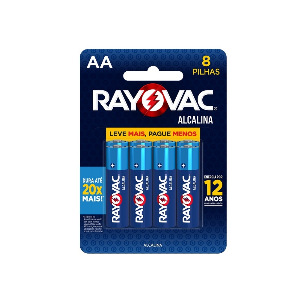 Pilha Alcalina AA Rayovac Bateria 2A Pequena 8 unidades