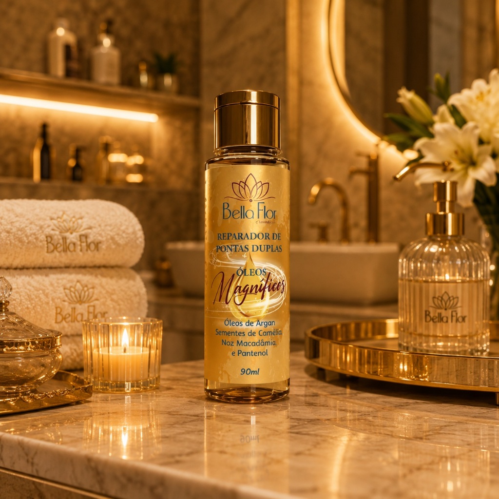 Reparador de Pontas Óleos Magníficos 90ml Argan D-Pantenol Camélia Macadâmia Bella Flor Finalizador Brilho