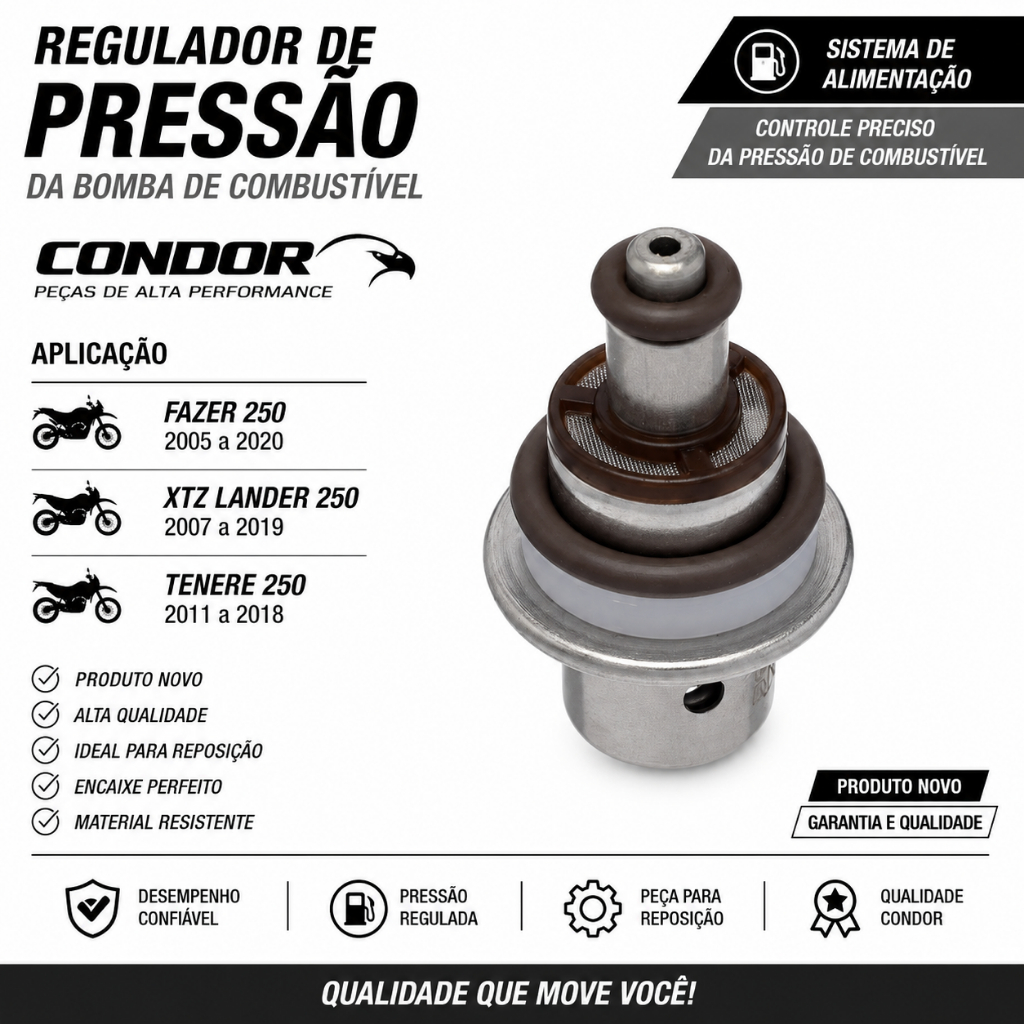 Regulador Pressão Bomba Combustível Condor Fazer Lander Tenere 250 05 a 20 Moto Peça