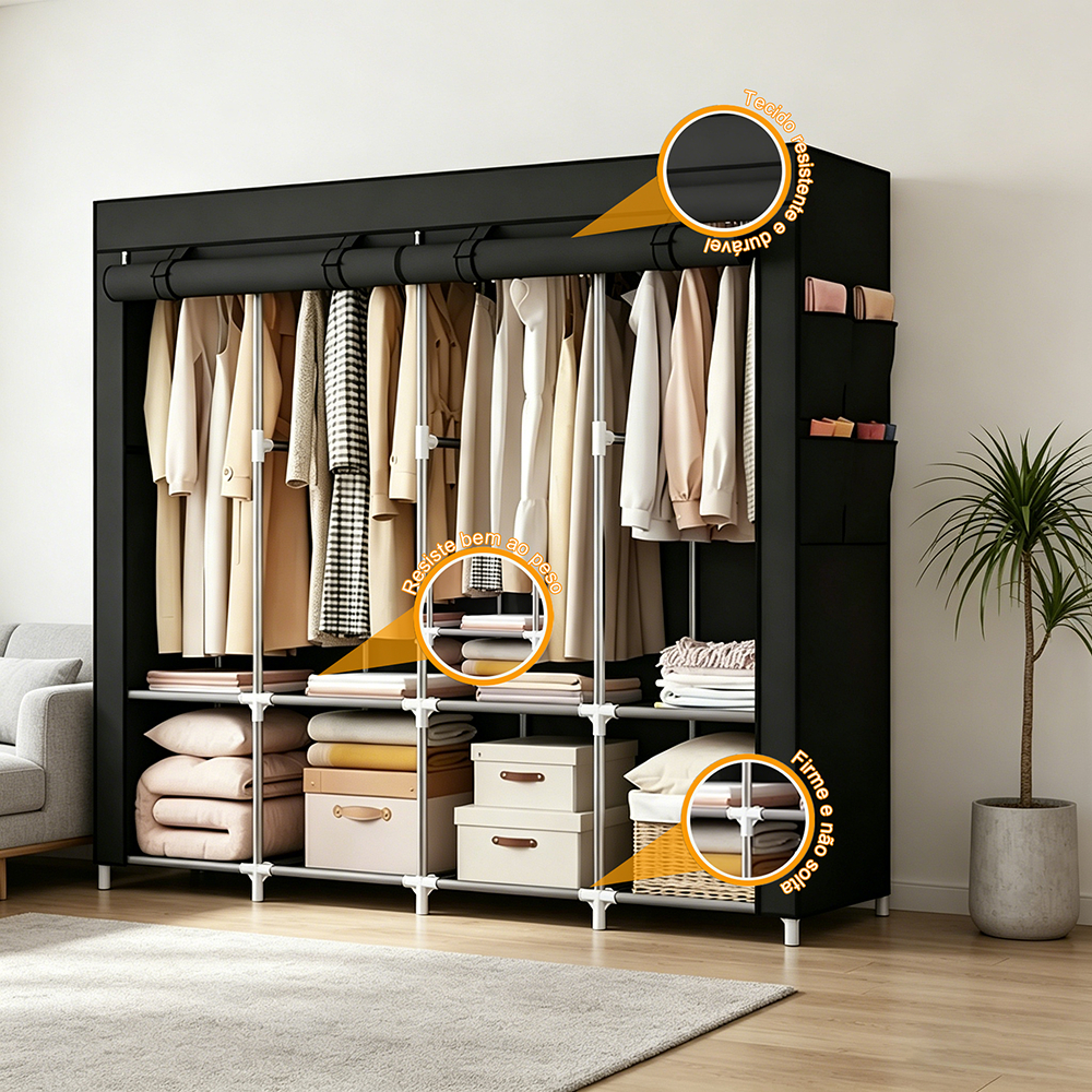 Guarda Roupa Portátil Dobrável com Ziper Organizador De Roupas Armário de Roupa Multifuncional