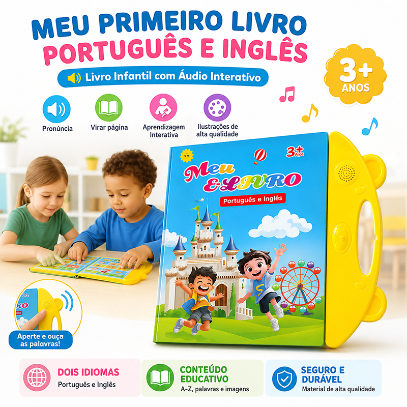 Livro Infantil Interativo Com Som Bilíngue Português Inglês Educativo Brinquedo Pedagógico Presente Infantil