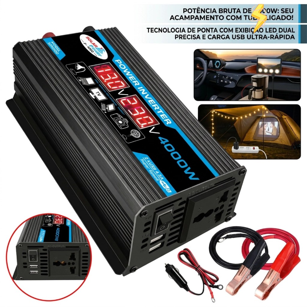 Inversor De Carro Digital 12v-110v  12v-110v Tensão Transformador Usb