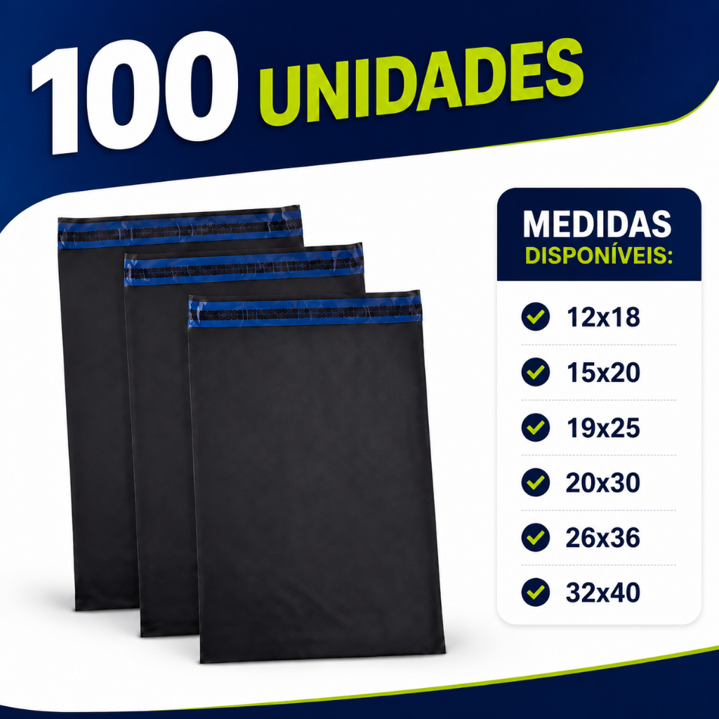 Kit 100 Envelopes Segurança Embalagem De Envio Saco Inviolável Saquinho Plástico 12x18 15x20 19x25 20x30 26x36 32x40