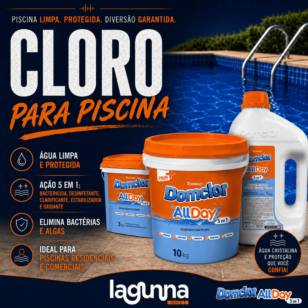 Balde De Cloro Multiação Para Piscina Allday 5 Em 1 Domclor