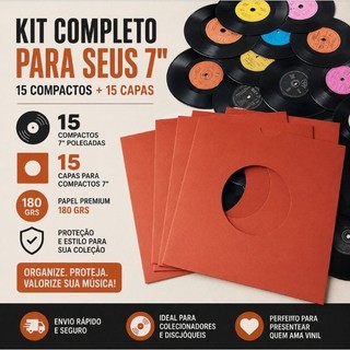 Kit de 15 Compactos 7" Polegadas 17,5cm + 15 Capas 7" Polegadas Laranja Terra Cota 180 grs